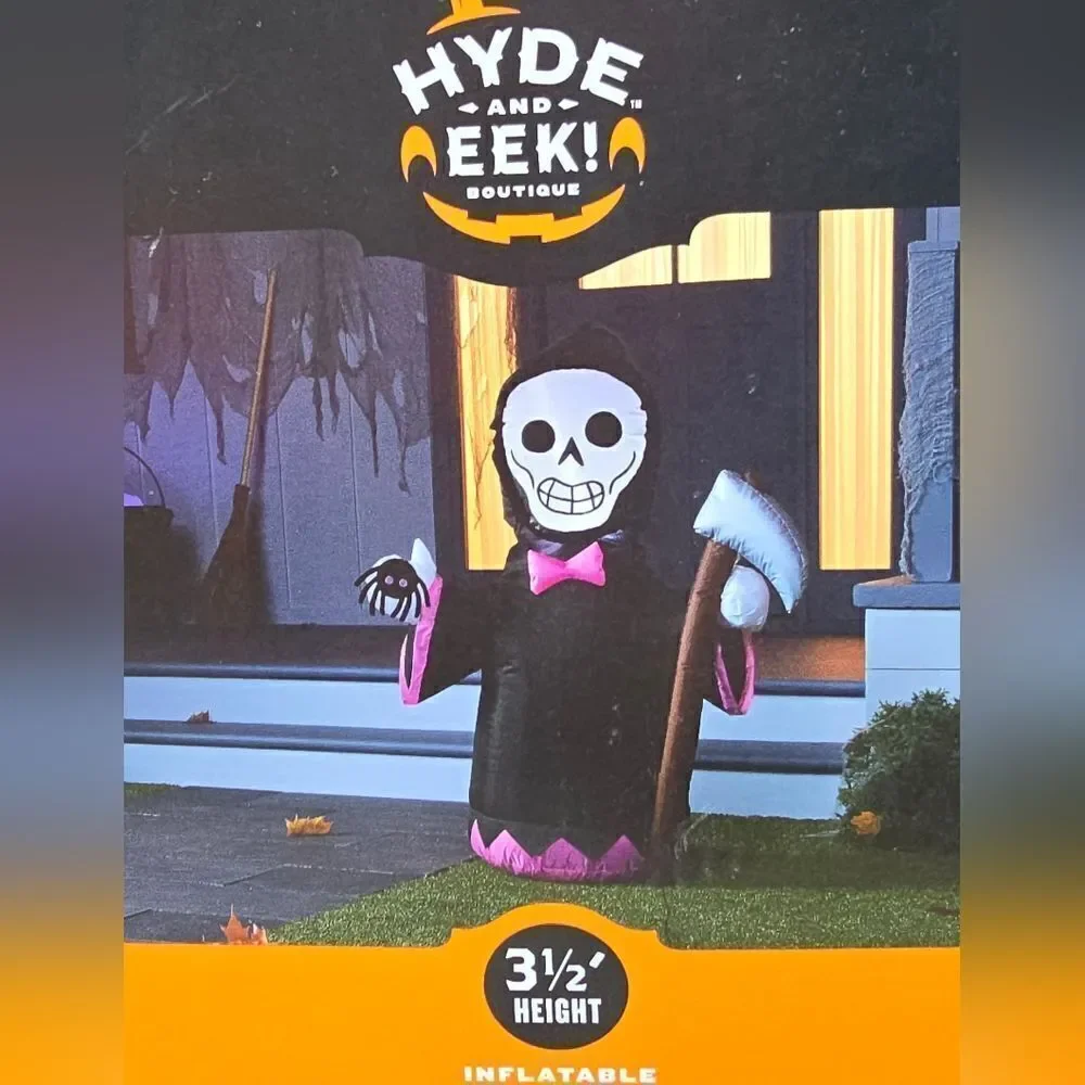 Nib Hyde & Eek Inflatable Bow-tie Skull Reaper 3,5 ft Halloween Decoration